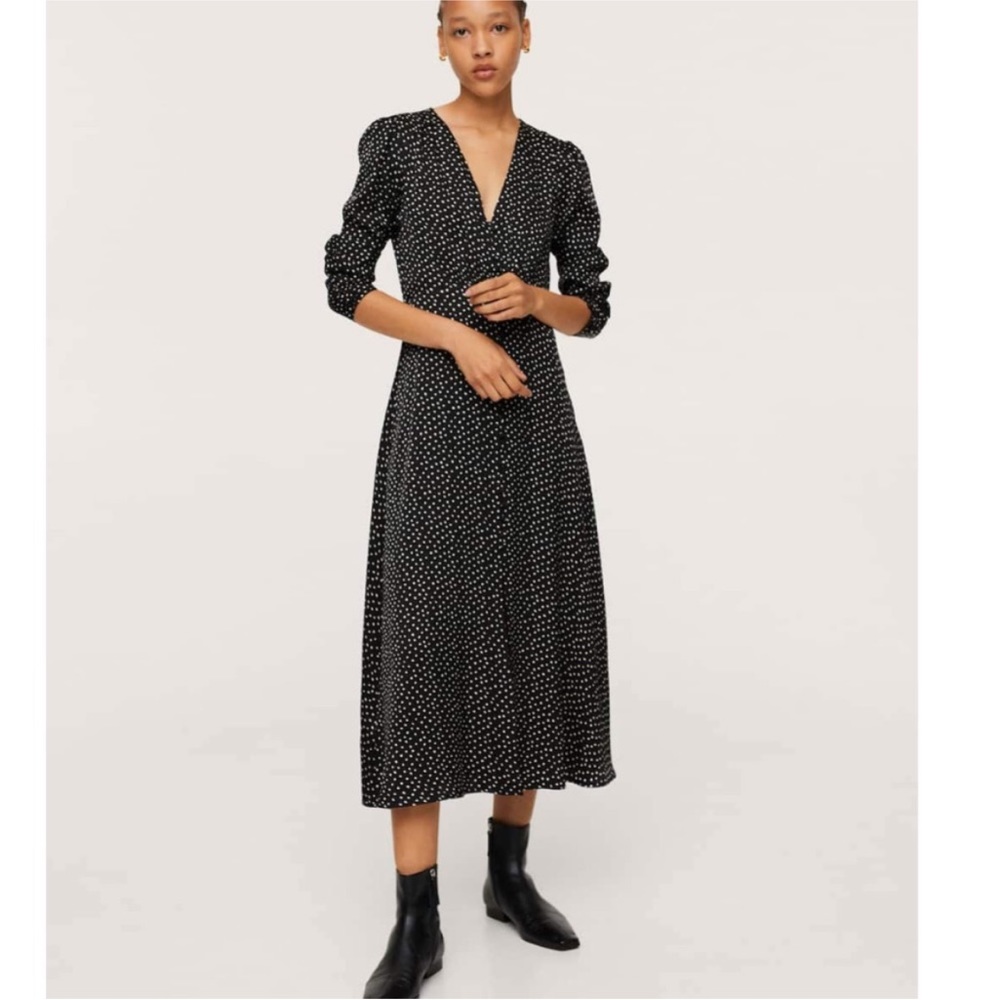 Mango maxi dress - polka dot black size M
